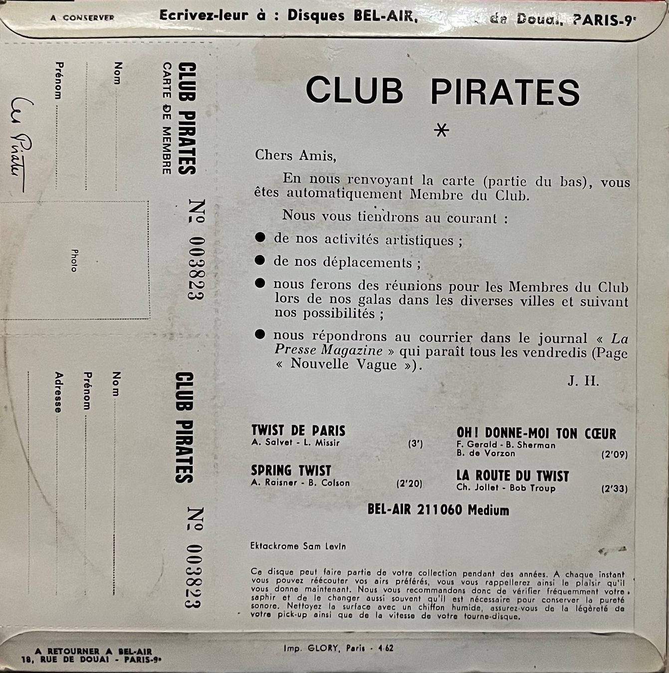 Dischi in vinile: LES PIRATES AVEC DANY LOGAN - TWIST DE PARIS – Usato da Bussigny venduto da vinyl-pas-cher 1