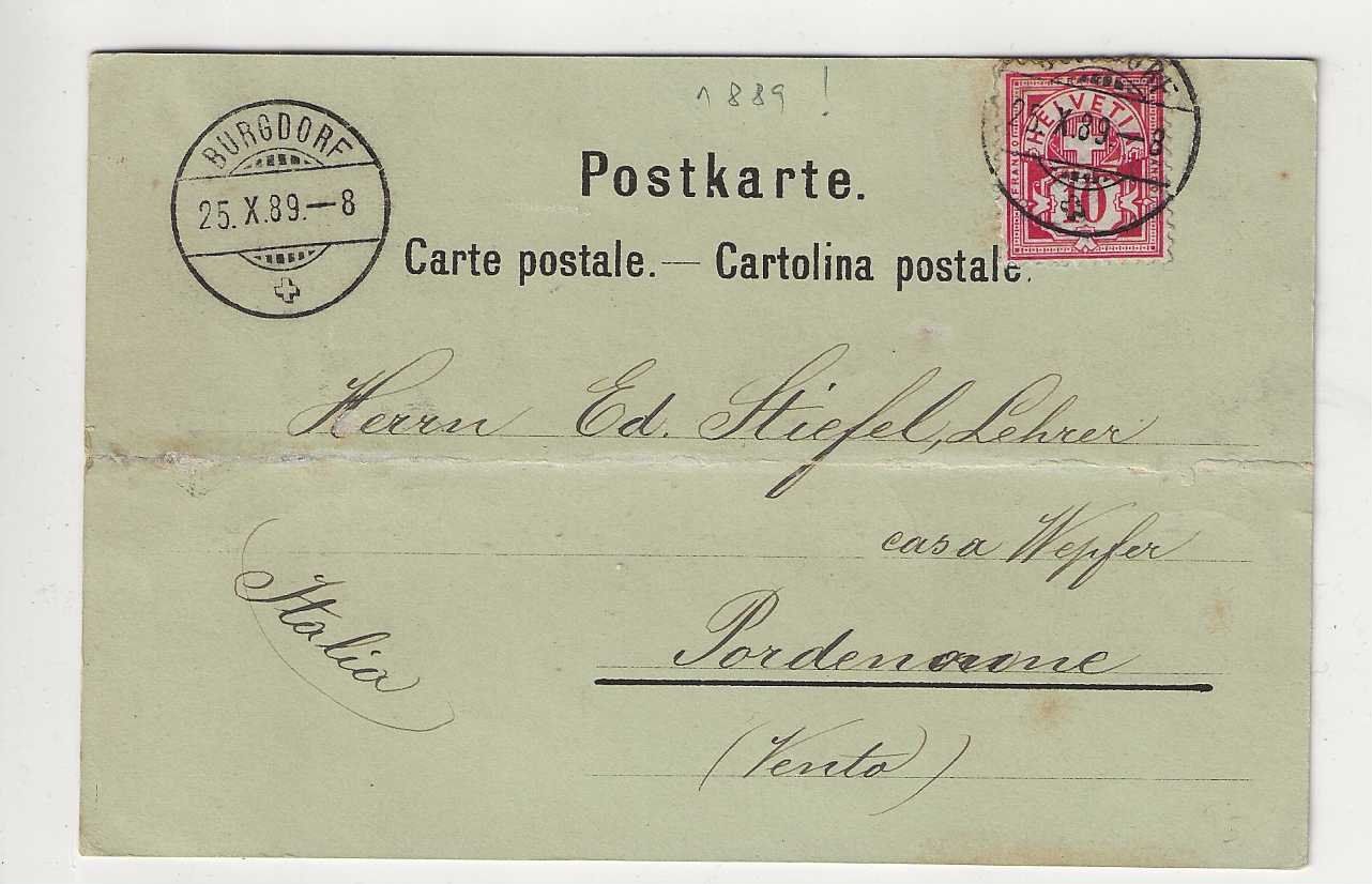 Cartoline postali: Burgdorf, Litho, 1889 – Usato da Spiez venduto da Niesen20 1