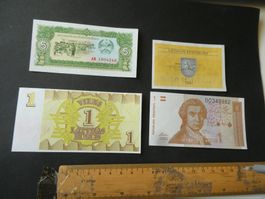 Weltbanknoten, 4 alte Geldscheine unzirkuliert