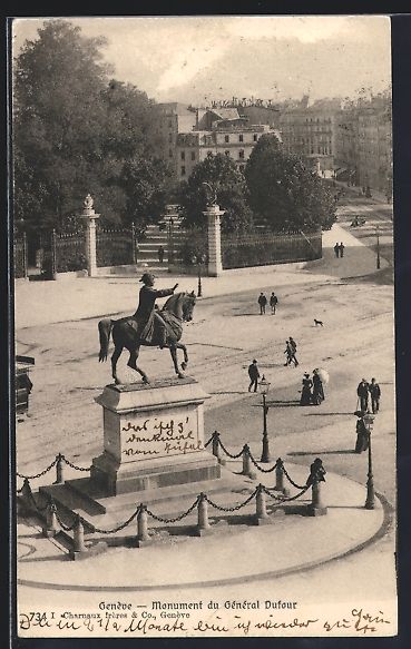 Cartoline postali: AK Genève, Monument du Général Dufour – Usato da Berlin venduto da bartko-reher