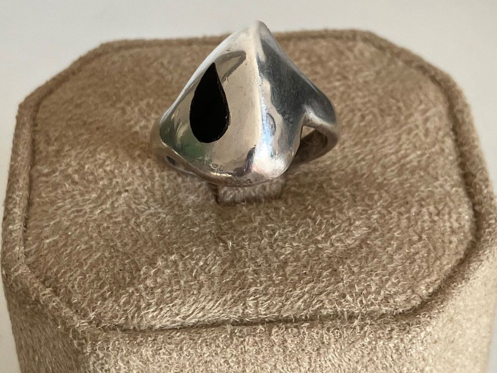 Bague argent rhodié en pierre d'onyx forme ronde 2COLORS