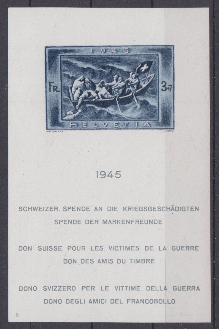 Tutti i francobolli: Schweiz 1945: Block Kriegsgeschädigte ** - Kat. 250.-- – Nuovo (secondo la descrizione) da Eschlikon TG venduto da PhilCon