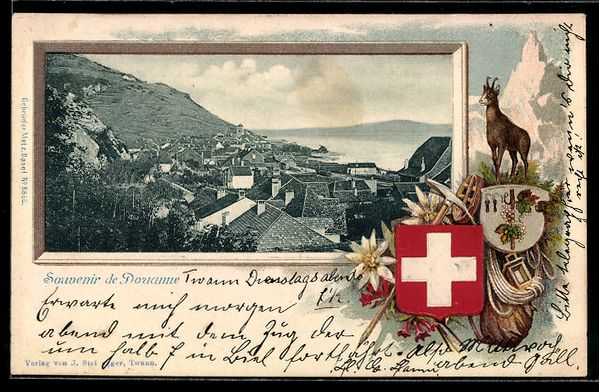 Cartoline postali: Passepartout-Lithographie Douanne, Ortsa – Usato da Berlin venduto da bartko-reher