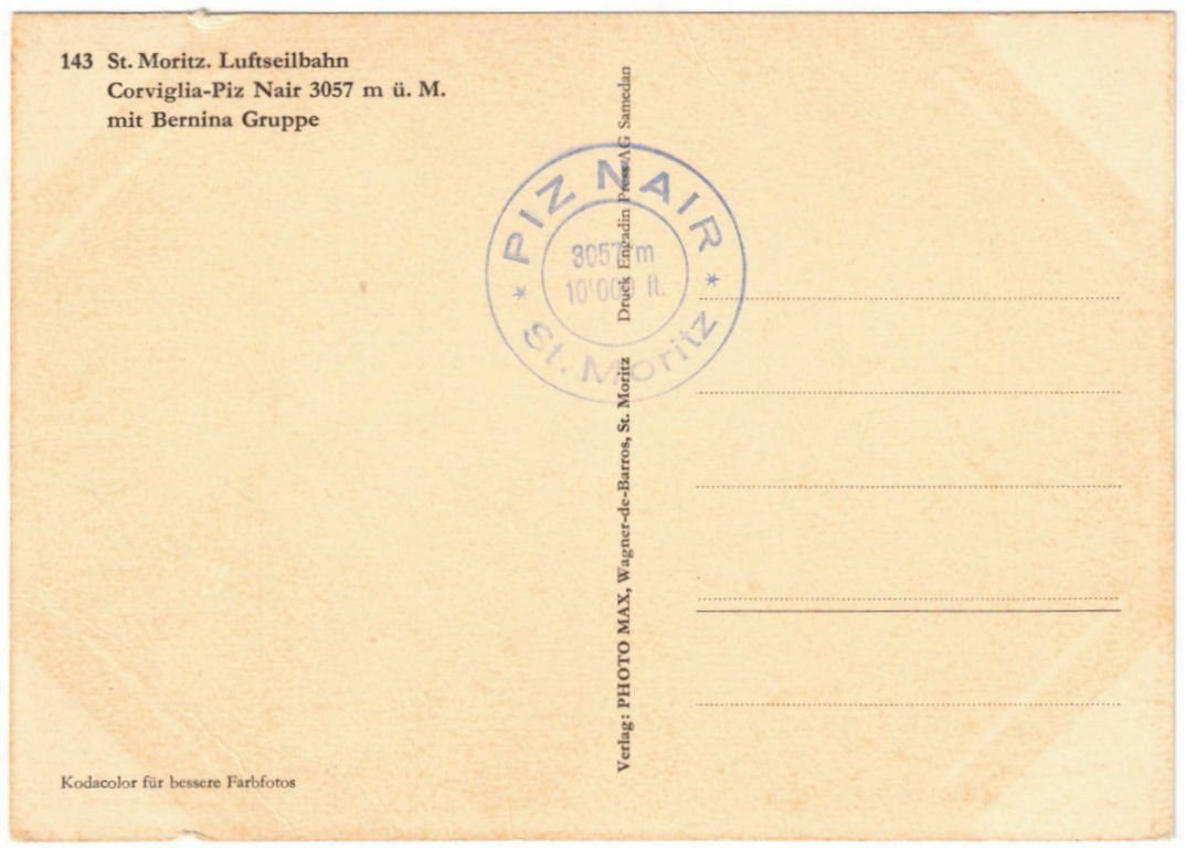 Cartoline postali: St. Moritz - Luftseilbahn Corviglia--Piz Nair – Usato da Binningen venduto da Mountainrider 1