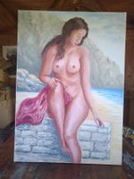 Gemälde Dame am Meer Leinwand 50x70cm guter Zustand