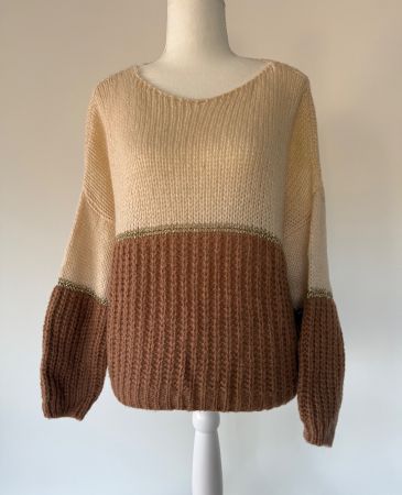 Damen Pullover Strick Beige Braun Gold NEUWERTIG