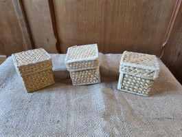3 Bast Dosen Korb Box mit Deckel