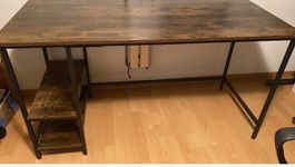 Schreibtisch mit Regal braun schwarz Metall Holz Optik