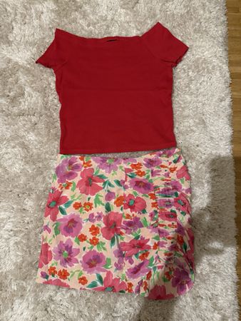Neue Sommerliches Blumenkleidungs-Set Rot Gr M
