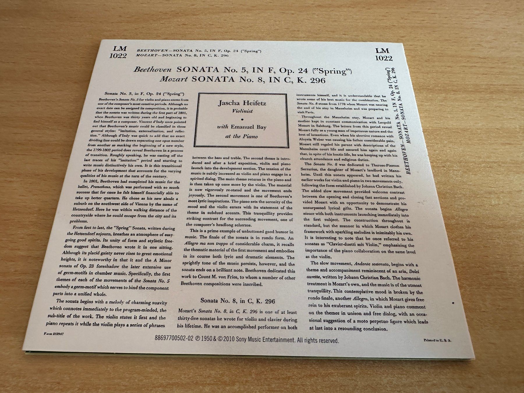 CD: Jascha Heifetz With Eman - Spring Sonata No. 5, In F, Op. 24 – Usato da Rikon im Tösstal venduto da Alpenmutz 1