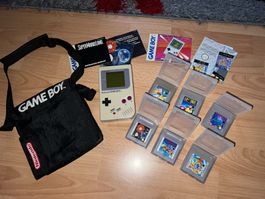 Vintage original Nintendo Game Boy 1989 avec 6 jeux et sac!