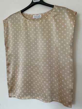 Renzo Realli 100% Seiden Bluse Top Gr M NEU beige/weiss