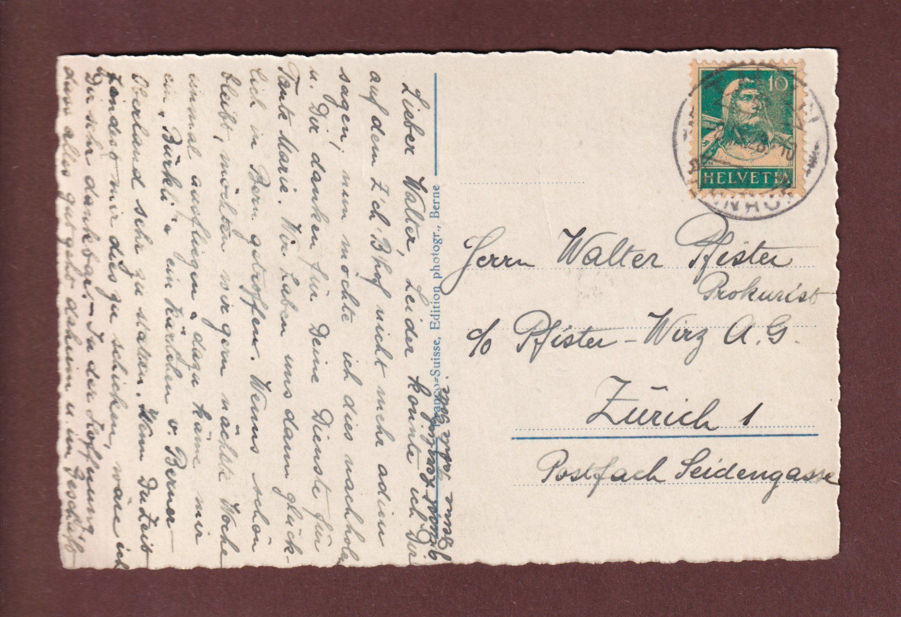 Cartoline postali: HALTENEGG ob Thun - Pension Waldheim - 1928 – Usato da Pully venduto da nicecards-shop 1