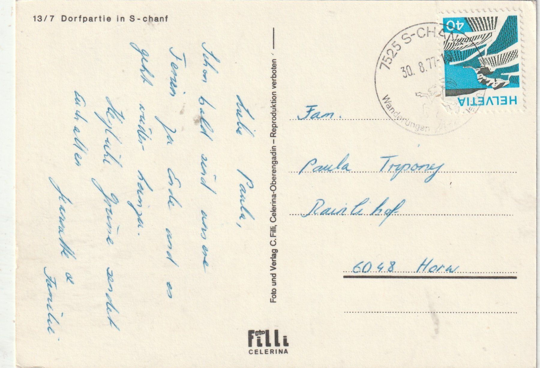 Cartoline postali: S-chanf Engadin  Dorfplatz .  Pferdetranspert – Usato da Lumbrein venduto da made02 1