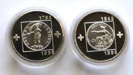 2x 20 Fr. 1998 - HELVETIA & 150 CH Staat, ex PP org. Kapsel