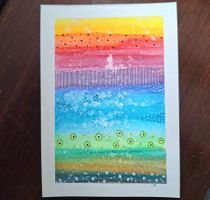 Aquarell Original Abstrakt Regenbogen - 14.5 x 20.5cm