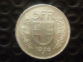 5 Fr. 1939 Vorz. - Unz.  -  Ungereinigt  -