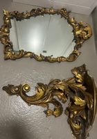 Goldener Wandspiegel mit Konsole 100x67cm, Rokoko Stil