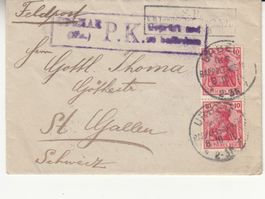 DR Feldpost 1. WK,  Urbeis (Elsass) - St. Gallen 1914