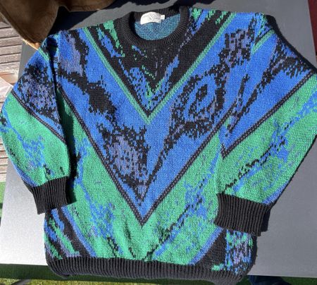 Vintage Strickpullover Ampersand – 80s/90s Pattern, L/XL