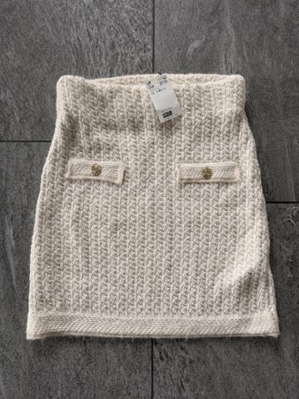 Zara Strickrock Mini, Crème, Neu mit Etikett
