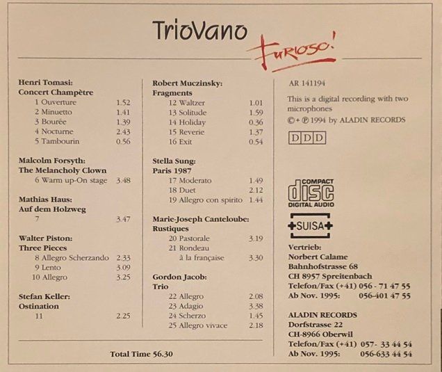 CD: TrioVano - Furioso! – Usato da Grüningen venduto da azulamarillo 1