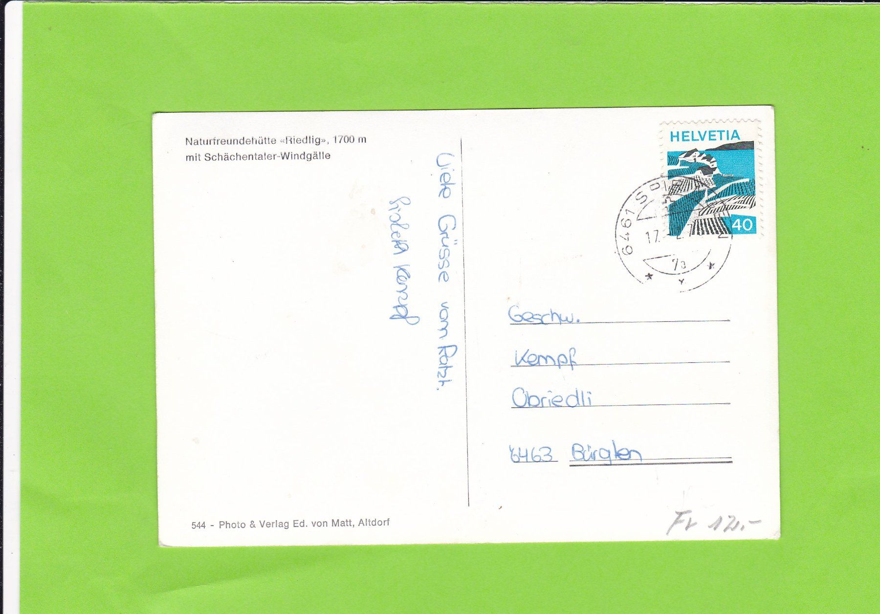 Cartoline postali: Naturfreundehütte "Riedlig" – Usato da St. Peterzell venduto da neckertal 1
