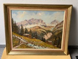 Schönes Ölgemälde Schweizer Alpen*Im Prättigau bei Schuders