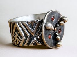 Spinner-Ring, Silber & Granat, drehende Scheibe, Gr. 53
