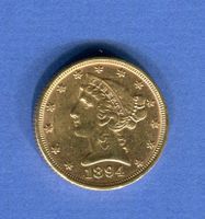 (1103) USA 5 Dollars 1894 Top Gold