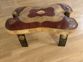 Vintage Kamel Hocker, Leder und Holz Stuhl  Sessel