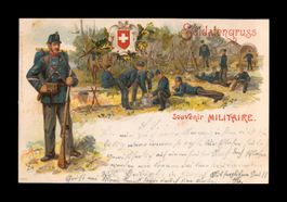 1901 Infanterie SOLDATENGRUSS Souvenir Milit. LITHO LIESTAL