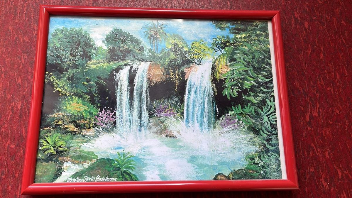Posters & Illustrations: Gerahmtes Bild Wasserfall mit rotem Rahmen – D'occasion à Wiggen par Antoniotto
