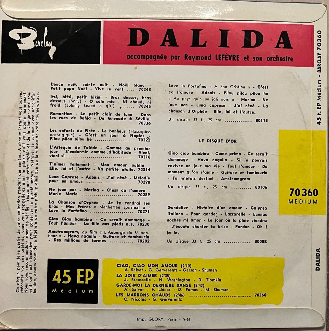 Schallplatten: DALIDA - LES MARRONS CHAUDS – Gebraucht aus Bussigny von vinyl-pas-cher 1