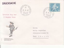 Letztag-Stempel 5-Rappen Taxe 31.10.1967