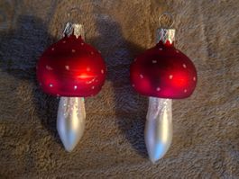 Weihnachtsbaumschmuck 2 süsse Fliegenpilzchen, Glas, neu