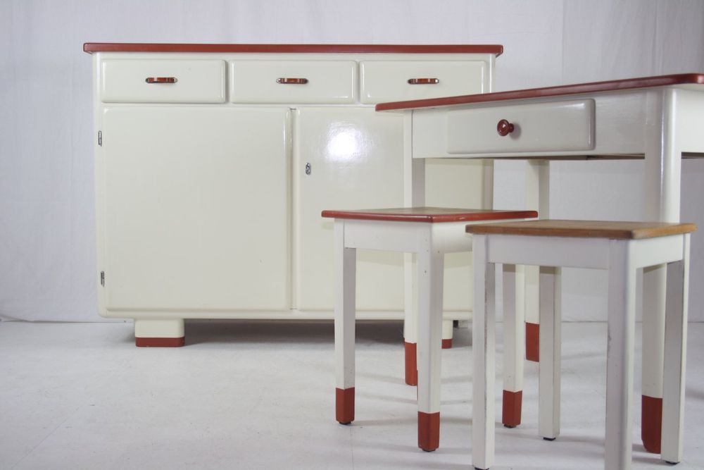 Vintage Küchenmöbel Set weiss Tisch Hocker Kaufen auf Ricardo