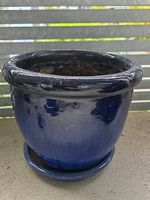 Pflanzentopf mit Unterteller, blau, 32 cm