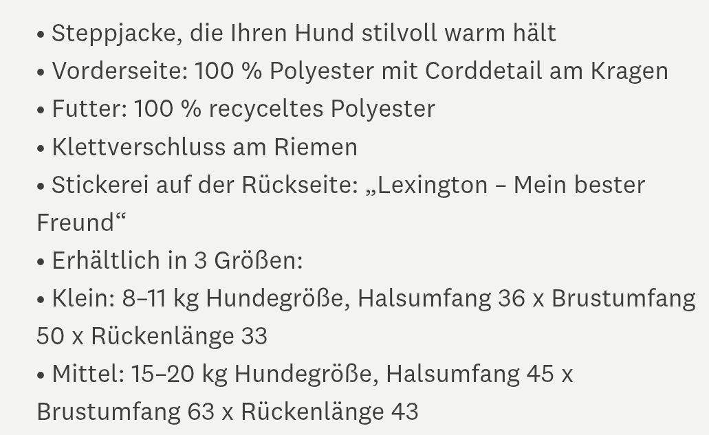 Abbigliamento: Lexington Hunde Steppjacke, Grösse m – Nuovo e nell'imballaggio originale da Erlinsbach venduto da Podar01 2