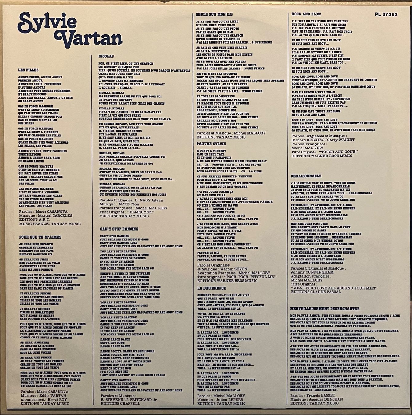 Dischi in vinile: SYLVIE VARTAN - DÉRAISONNABLE - 33 Tours – Usato da Bussigny venduto da vinyl-pas-cher 4