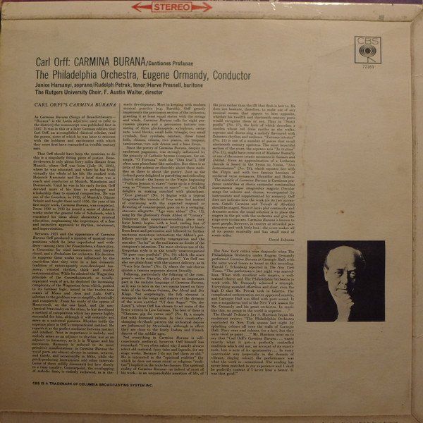 Dischi in vinile: Orff /Philadelphia Orchestra/Ormandy: Carmina Burana LP – Nuovo (secondo la descrizione) da Steinhausen venduto da Vilivinili 1