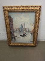 Ölgemälde Venedig Gondel Goldrahmen 41x51 cm signiert