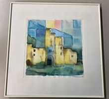 Aquarellbild, signiert M. Rohrbach '88, abstraktes Schloss