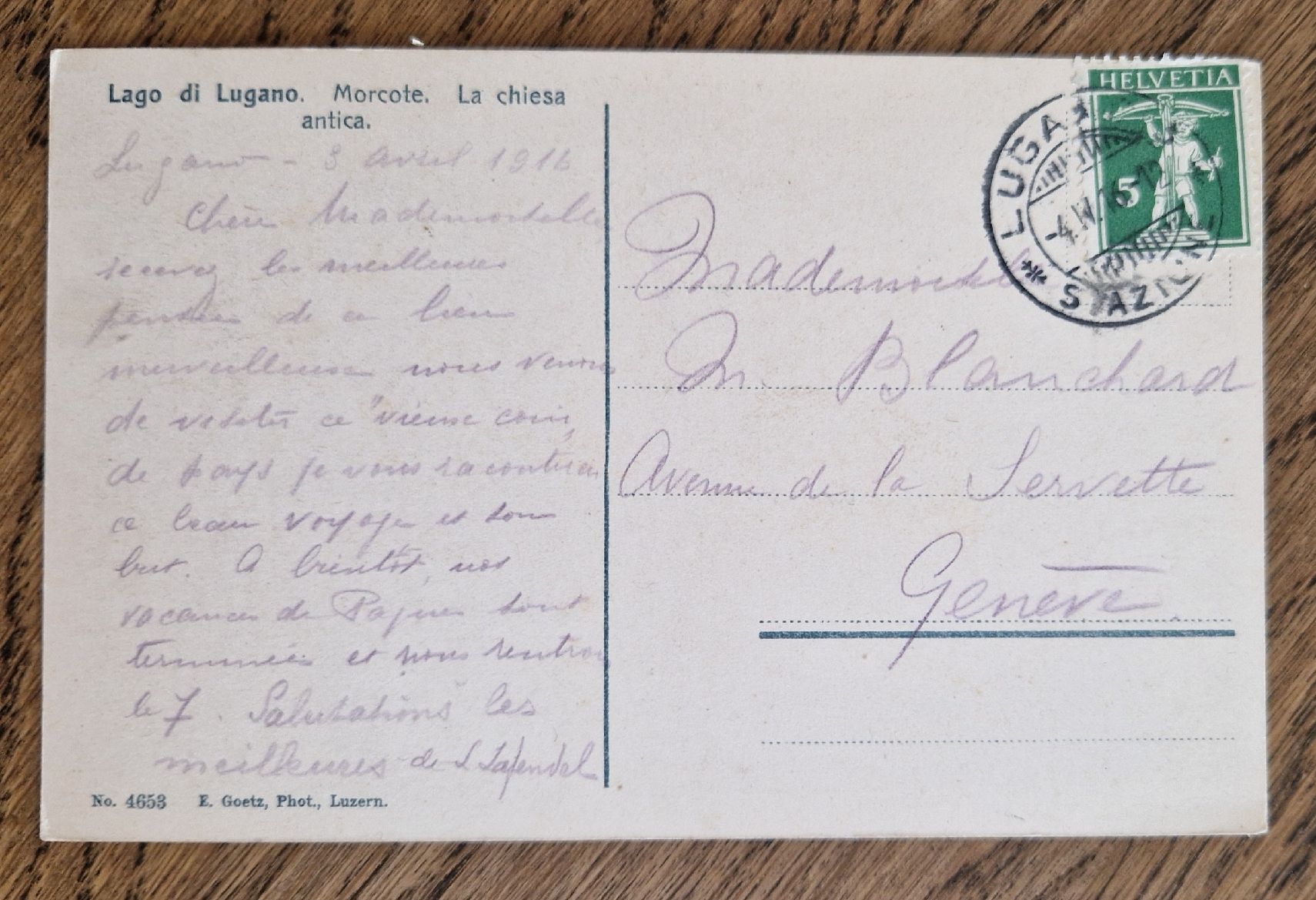 Cartoline postali: Morcote 1916 von Lugano nach Genf – Usato da Ebikon venduto da Donar50 1