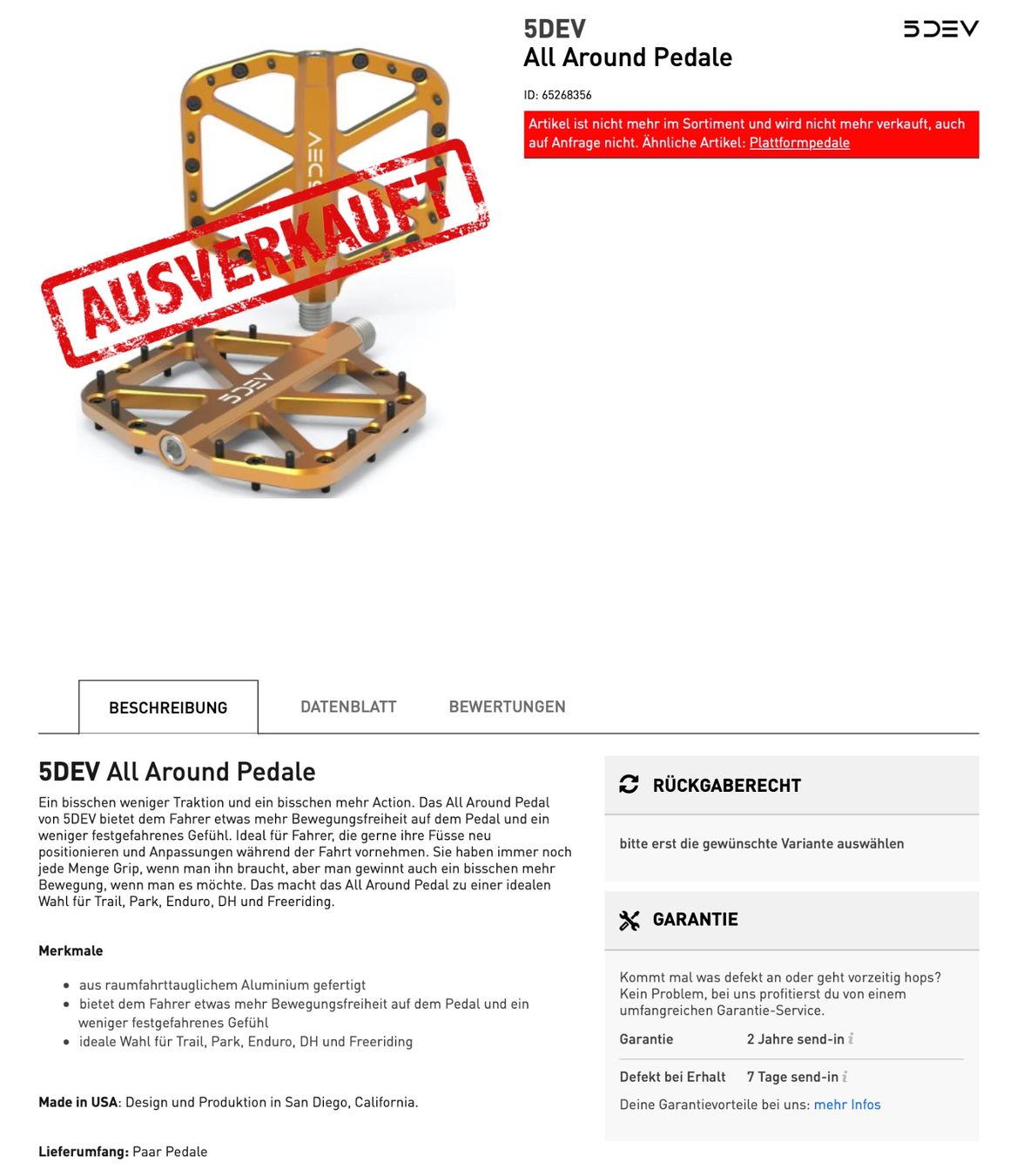 Pezzi di ricambio: MTB Plattform 5DEV All Around Pedale – Nuovo (secondo la descrizione) da Lufingen venduto da ch74 1