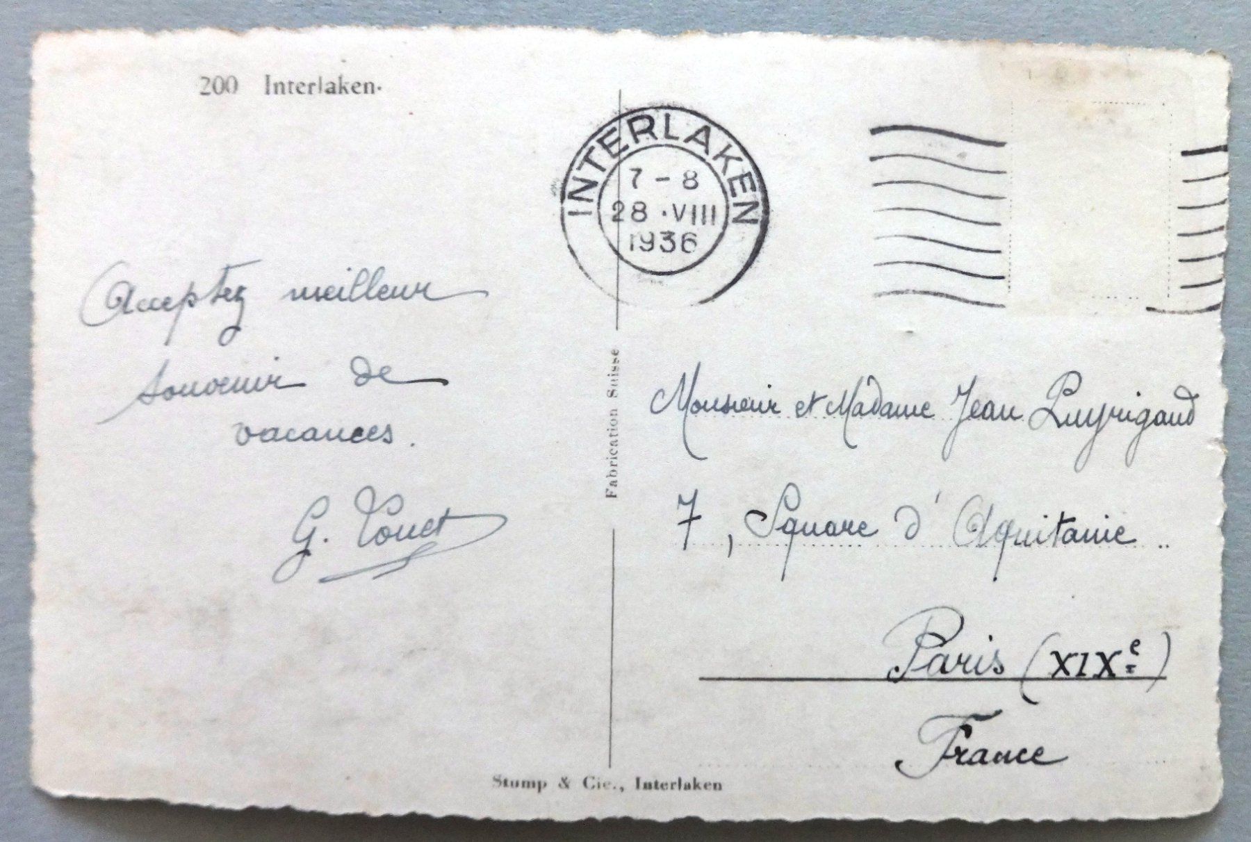 Cartoline postali: Interlaken – Difettoso da Fétigny venduto da Billy2miny 1