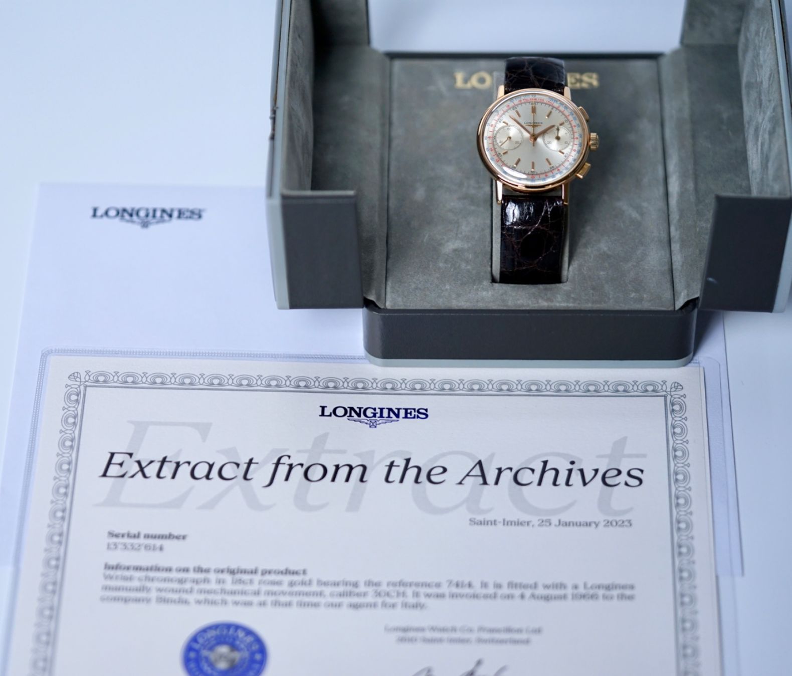 Longines Montres: Longines 18k Rose Gold Flyback Chronograph 1966' Ref. 7414 – D'occasion à Morges par 24time 8
