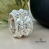 Ornament Ring Süsswasserperlen – Sterling Silber Grösse 58