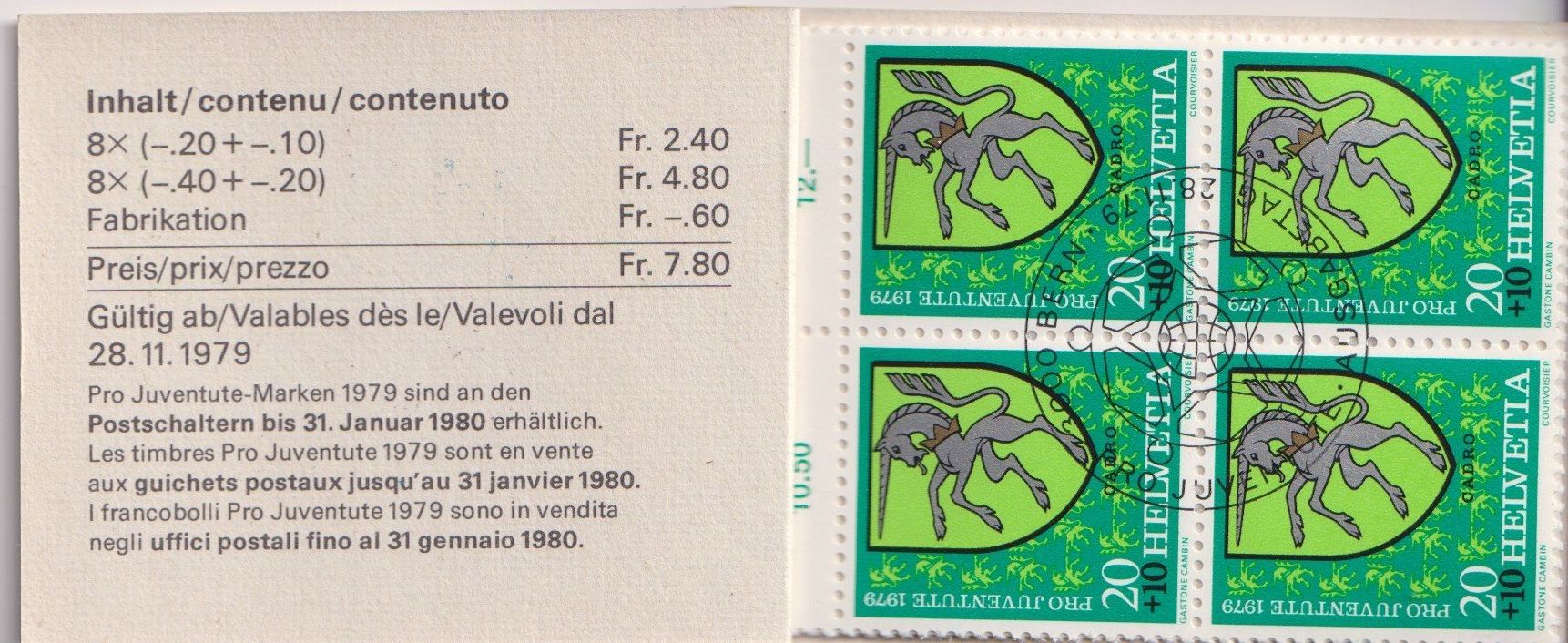 Tutti i francobolli: Markenheft PJ 1979 ET gestempelt+++++ – Usato da Samnaun-Compatsch venduto da Muckimu 1