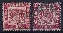 Altdeutschland 1868 Baden 3 Kreuzer gute Werte gest.